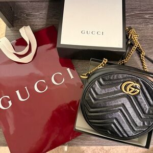 Gucci Black Marmont Round Leather Crossbody Bag